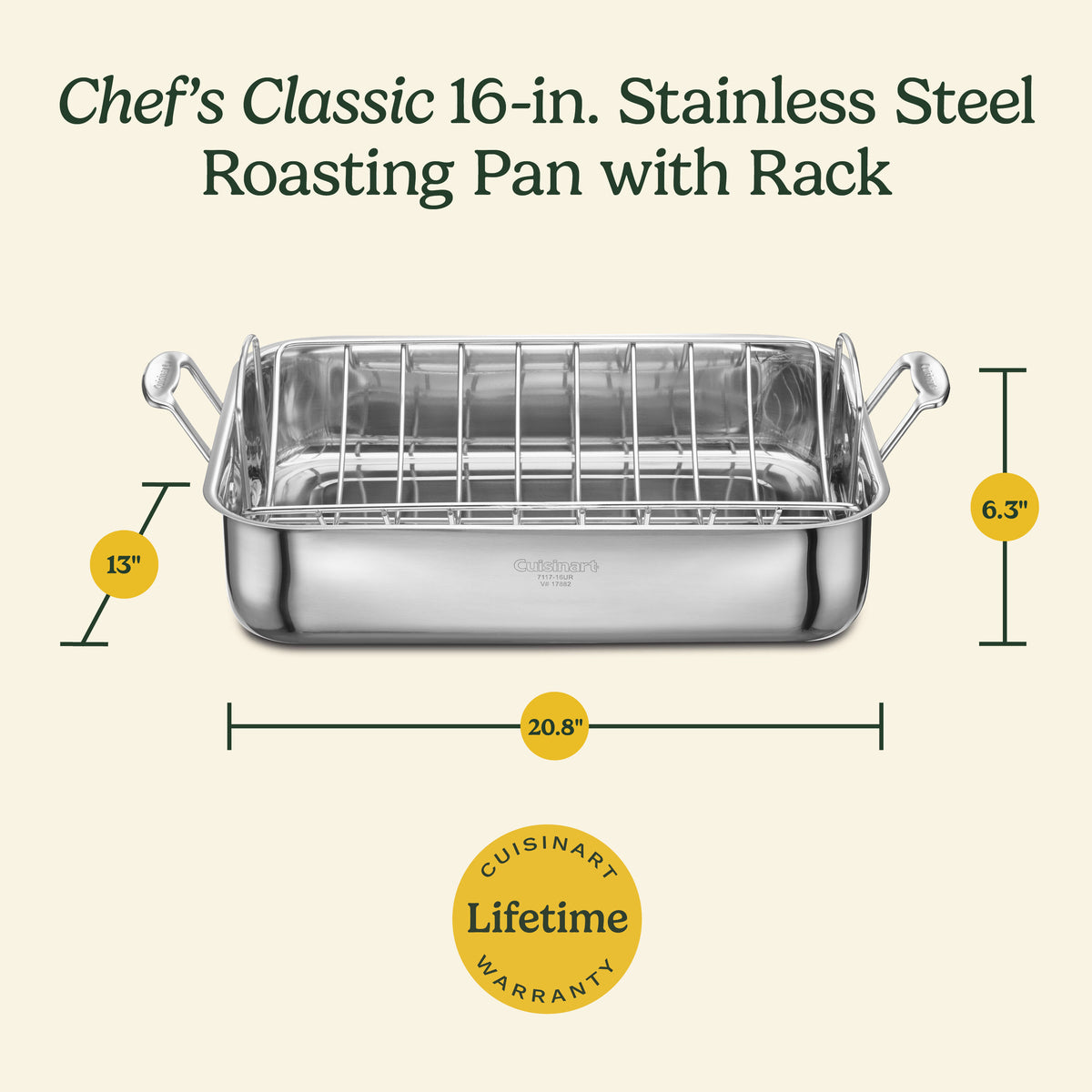 Chef's Classic™ Stainless 16" Roasting Pan with Rack | Cuisinart Cookware