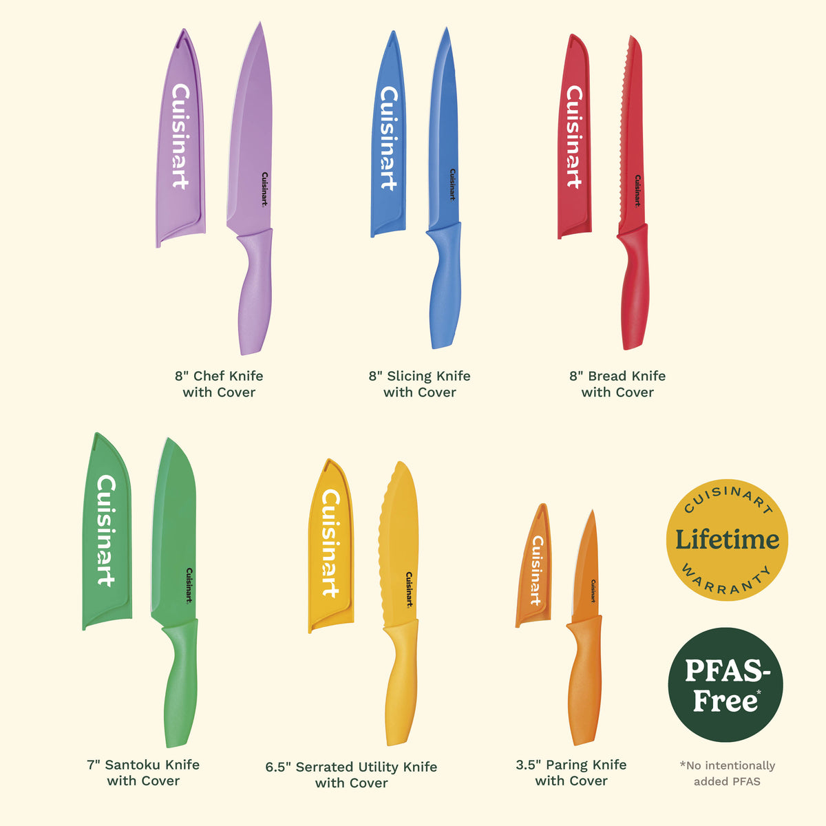 12 Piece Nonstick Color Knife Set with Blade Guards | Cuisinart Cutlery
