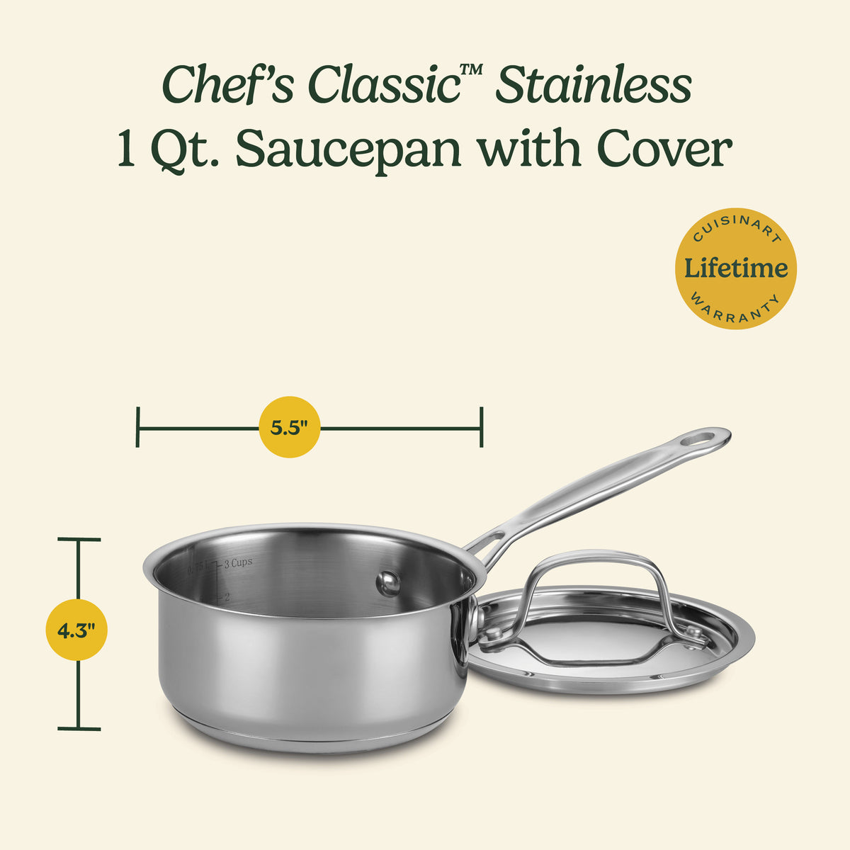 Chef's Classic™ Stainless 1 Qt. Saucepan with Cover | Cuisinart Cookware