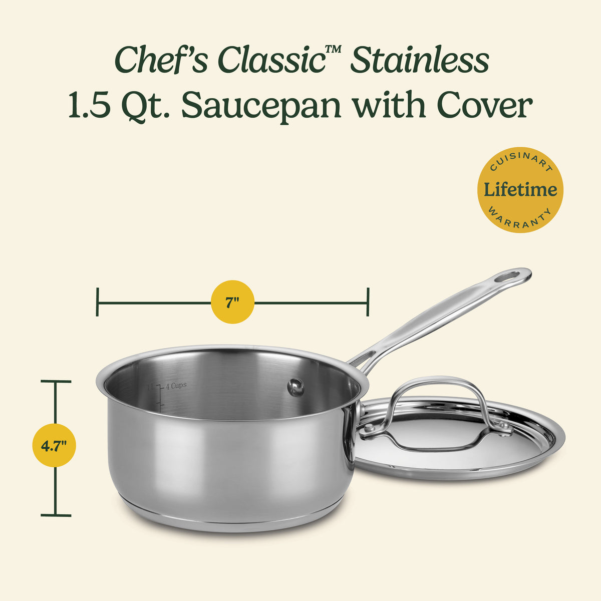 Chef's Classic™ Stainless 1.5 Quart Saucepan with Cover | Cuisinart Cookware