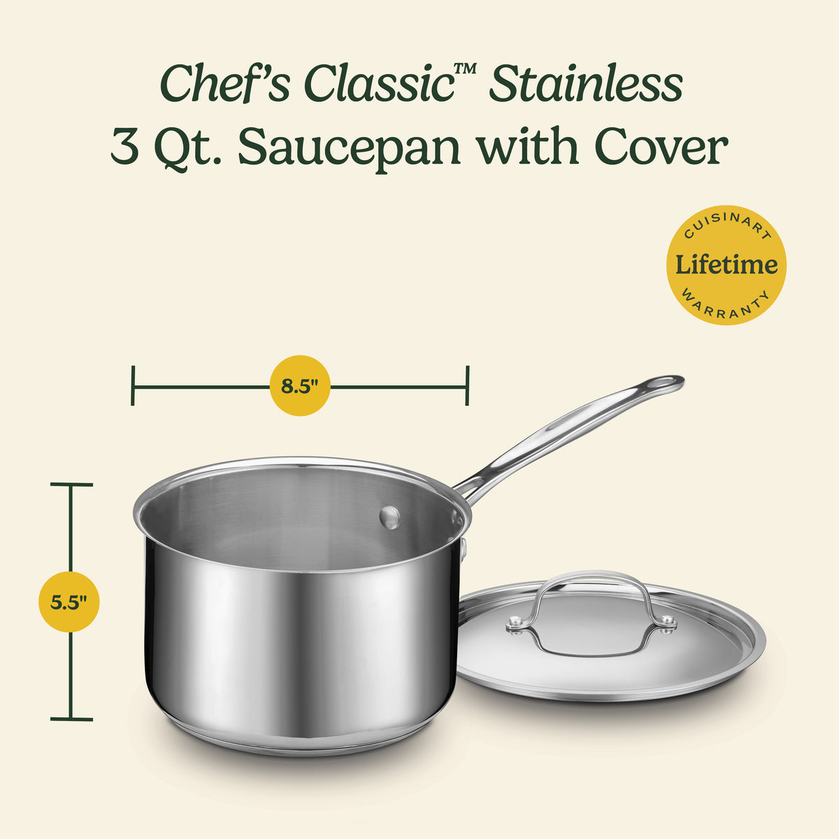 3 Qt. Stainless Steel Saucepan with Cover | Cuisinart Cookware