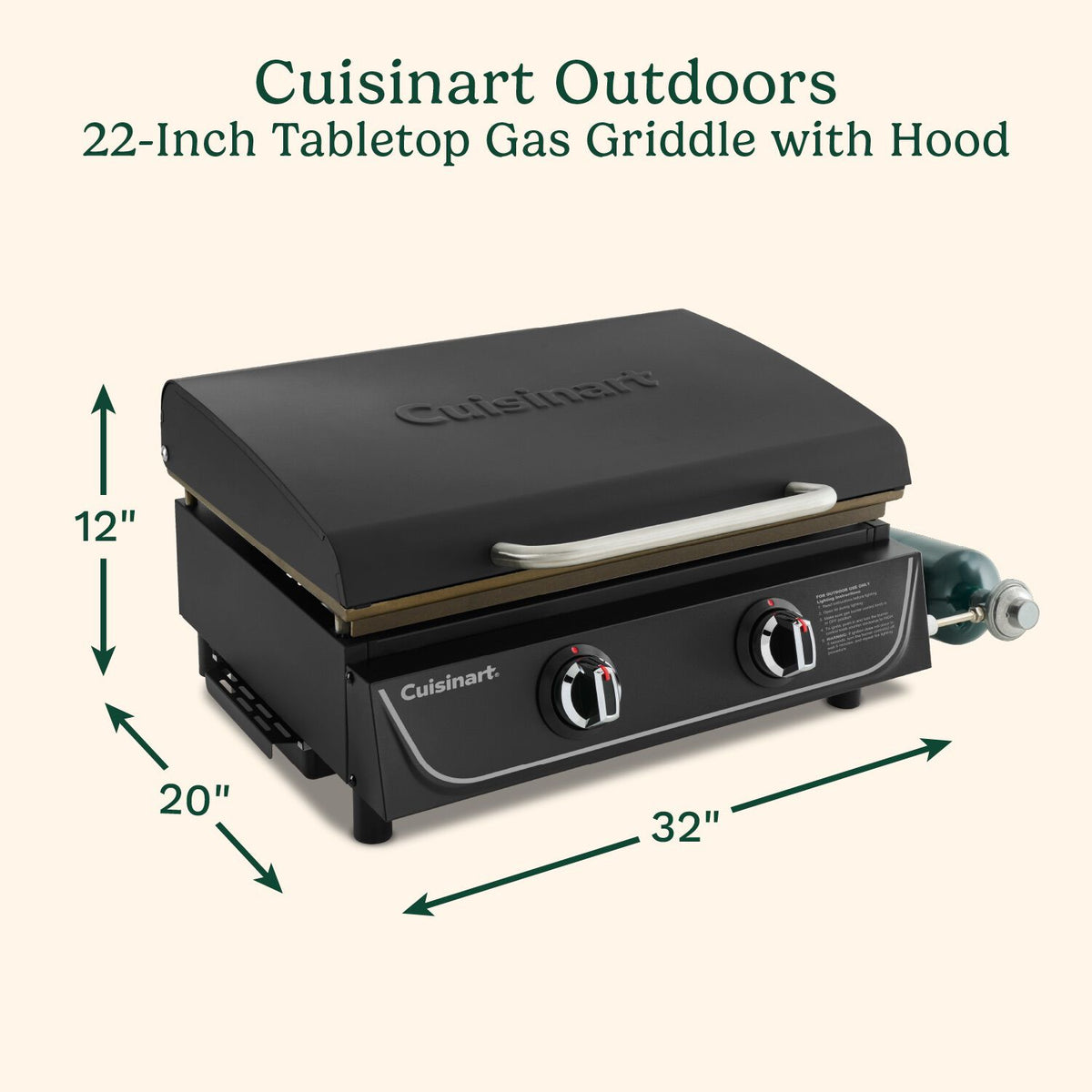22" Tabletop Gas Griddle with Hood | Cuisinart Portables | Cuisinart Outdoors