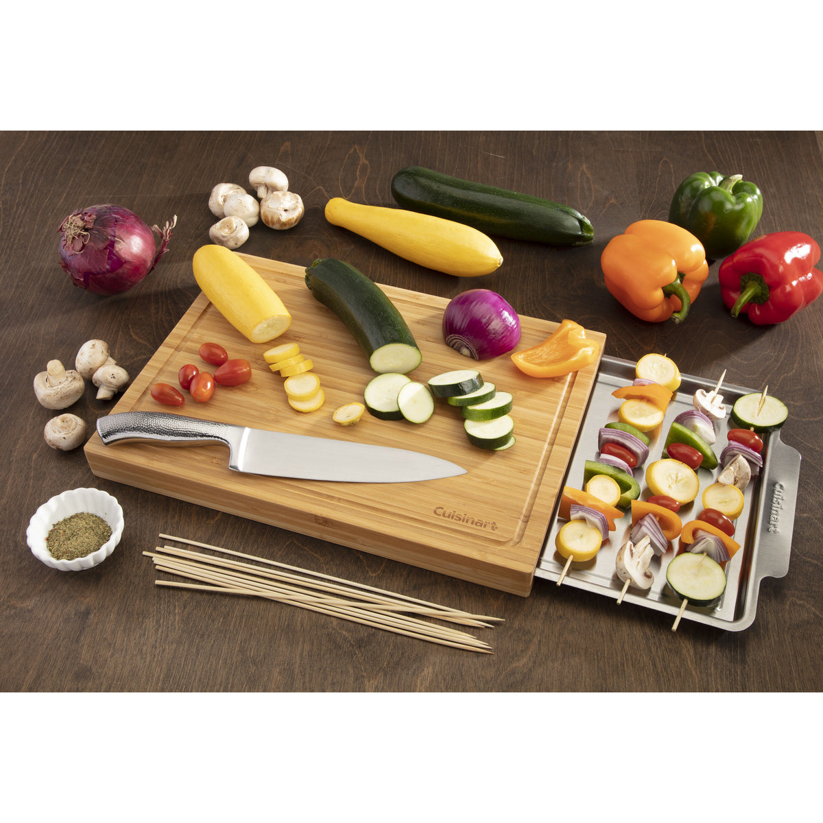 Bamboo Cutting Board with Slide Out Tray | Cuisinart Outdoors